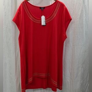 2X 18W True Orange Textured Stretch Hi-lo Tunic Top Blouse Gold Embellished